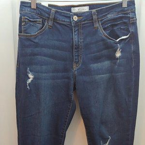Kancan 30" Dark Wash Distressed Midrise Skinny